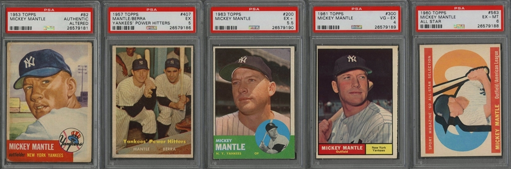 1953-1963 Topps Mickey Mantle PSA-Graded Collection (5 Different)